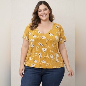 Modcloth Yellow White Floral Stretchy Girly Dainty Spring Cute Shirt Size 2X